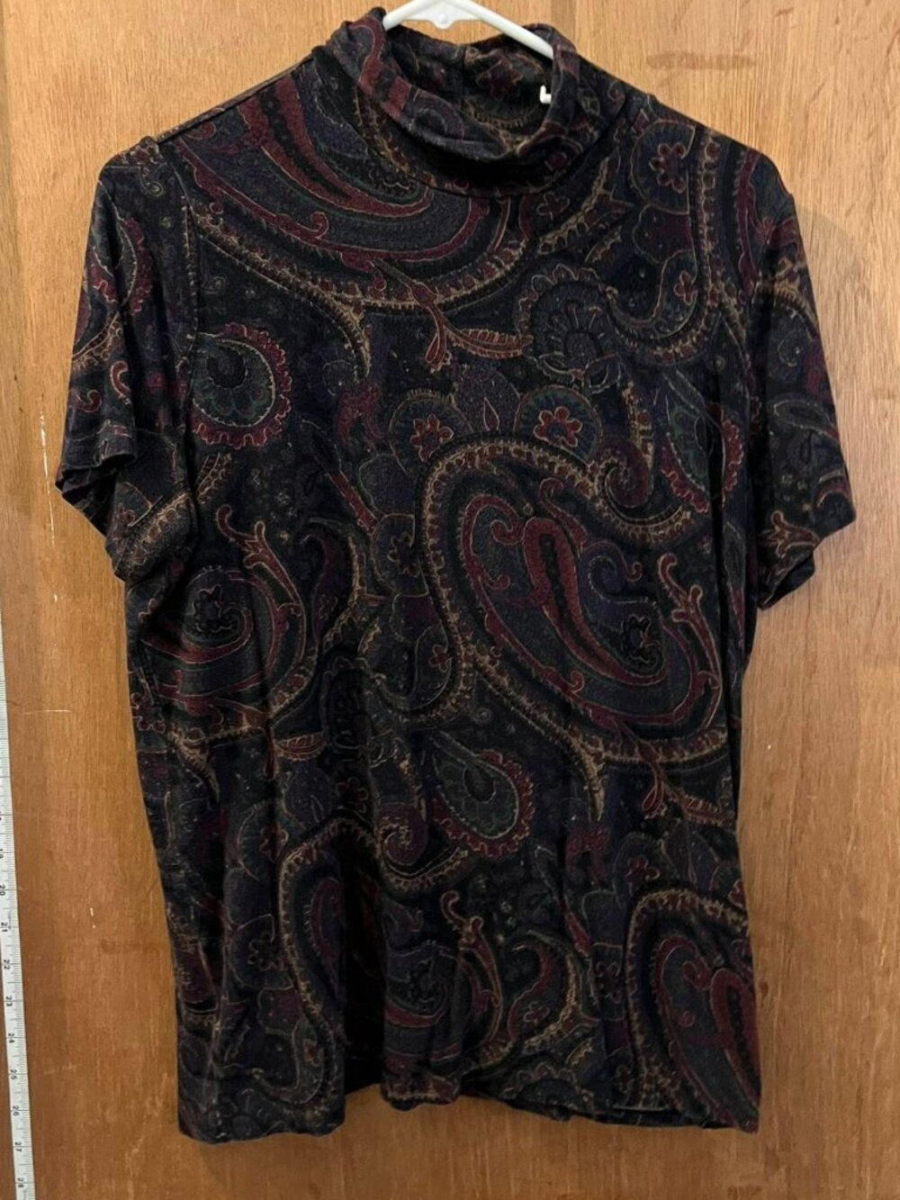 Size 1X - Lauren - Dark Paisley Short Sleeve Mock Turtleneck Pullover